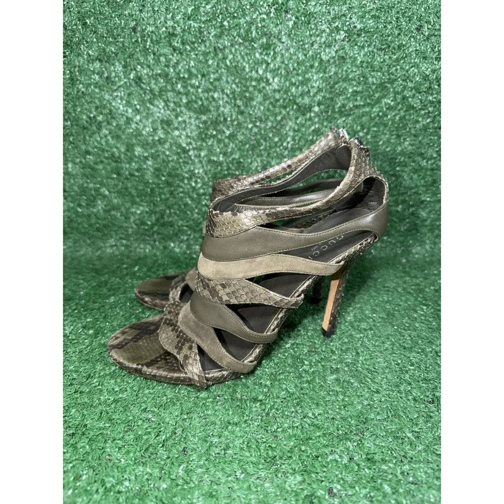 Gucci Vintage Green Snakeskin Suede Python Ankle Strap Heel‎ Size 7.5 US/EU 37.5 - Picture 6 of 16